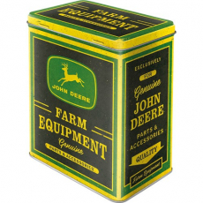 John Deere blikkboks 1,3L, ideell for oppbevaring og som samleobjekt.