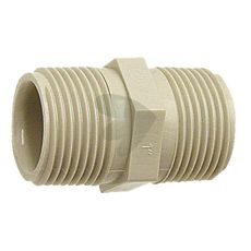 Dobbelt nippel for tilkobling av slanger og rør innen jordbruk og byggsektoren.