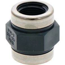 PVC-U hylse med 2 innvendige gjenger, brukes i rørsysteminstallasjon.