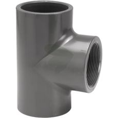 Robust T-stykke med limhylser og gjenge, ideell for holdbare installasjoner.