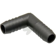 Vinkel med to slangeforbindelser i slitesterk PVC, perfekt for rørsystemer.