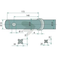 Ballspyd med rett form, 850mm, for effektiv håndtering innen landbruk.