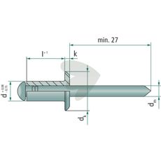 PE 500 blindnagle, flatt hode, 6x16 mm, ideell for holdbare og pålitelige fester.