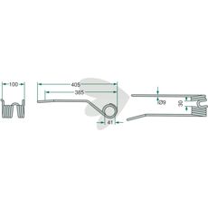 Venstre rakespiss Deutz Fahr 405 mm, skreddersydd for Kverneland.