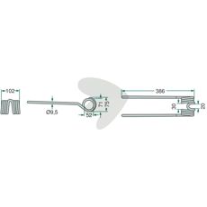 10-pack Rakepinne rotorvender Pöttinger 386mm for langvarig bruk.