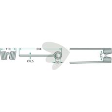 Kuhn 394 mm sølvfarget rakerpinne, optimal for rotorspreder i landbruk.