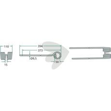 Høyre rivepinne Kuhn 394 mm for rotorvender, designet for optimal ytelse.