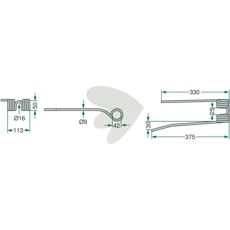 Kremfargede fjærpinner for venstre rett rotorsnurre, modell 436001.