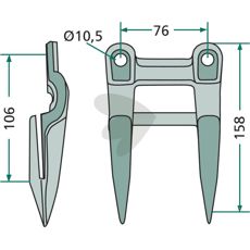 Dobbeltfinger 5" med tverrstang, designet for å øke stabiliteten og styrken.