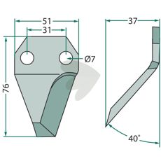 Høyre kniv for fôrvogn, modell 70-160, robust for effektiv håndtering av fôr.