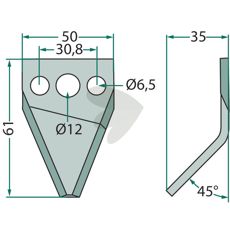 Sterk kniv venstre for fôrvogn, passer 70-175.