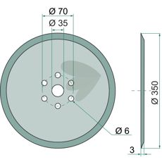Kvalitativ skiveringsskive med diameter 350 mm, tilpasset forskjellige landbruksmaskiner.