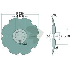 Takket tallerken med 5 hull, designet for økt stabilitet og ytelse.