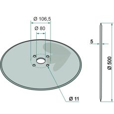 Standard glatt tallerken med en diameter på 500 mm, ideell for jordbearbeiding.