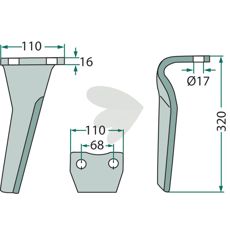 Kuhn rotorharvtann 100X320mm, 17mm hull, ideell for profesjonell bruk.