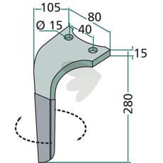 Rabe rotorharvtann, 80X280mm med 15mm hull, ideell for myk jord.