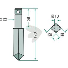Rau rotorharvtann 170mm med 10mm hull, ideell for plenklipping og jordbearbeiding.