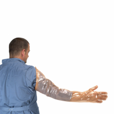 50-pakning engangshansker med skulderbeskyttelse, perfekt for jordbruk og byggearbeid.