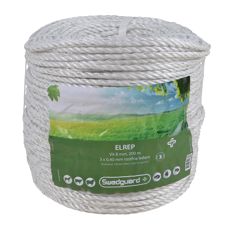 Hvit strømrep og trosse 200 m, 8 mm, robust nok for tung elektrisk bruk.