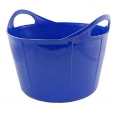 Blå Hansbo Sport vanntro Flexi med 28 liters kapasitet, perfekt for vanning og dyrefôr.