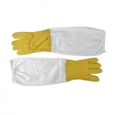 Gule hansker i fåreskinn og kanvas, perfekte for hagearbeid.
