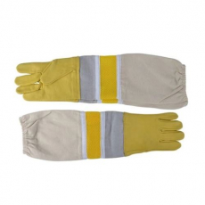 Gule bihansker i skinn og canvas med ventilert nett for økt komfort.