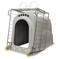 Romslig kalvehytte som tilbyr beskyttelse og komfort for kalver i ulike værforhold.