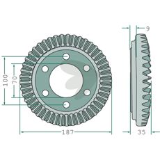 Kraftig tallerkenhjul 58557410 med 45 tenner for effektiv bearbeiding.
