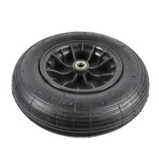 Luftgummihjul med grønn felg, perfekt for lettere utstyr og forbedret kjørekomfort.