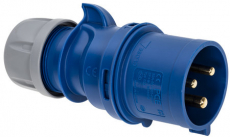 CEE plugg 32A 2-pol med jordkontakt, egnet for kraftige elektriske apparater.