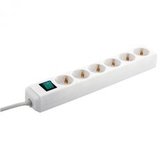 Hvit 1,5M skjøtekabel med 6 kontakter og strømsikringsbryter for bekvemmelighet.