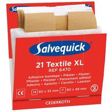 Tekstilplaster Salvequick 6x21, perfekt for mindre skader og rask behandling.