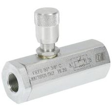 Kompensert strupe-returventil 3/8" for presise strømningskontroller under ulike trykkforhold.