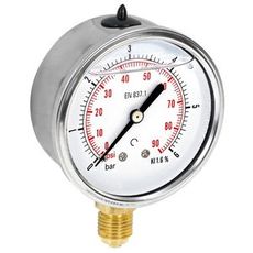 Manometer 6Bar 63mm for bunnmontering med 1/4 Bsp tilkobling.