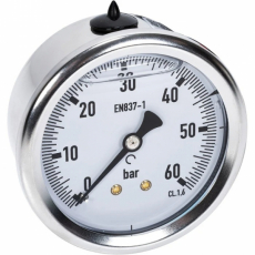 Manometer 60Bar 63mm for bakre montering med 1/4 BSP-tilkobling.