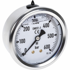 Manometer 600Bar 63mm for bakre montering med 1/4 BSP-tilkobling.