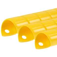Tre gule beskyttelsesspiraler 20 mm, 1 meter lange, for å beskytte kabler mot skader.