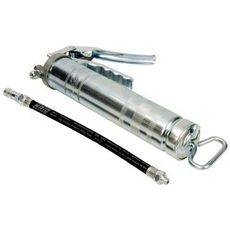 Enhånds fettpresse med gummislange, perfekt for smøring av vanskelig tilgjengelige steder.