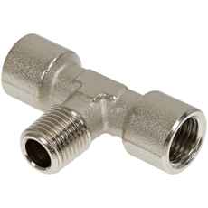 T-Tilkobling 1/4 Inv-Inv-Utv i messing for fleksible tilkoblinger.