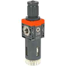 Filterregulator for luft med 20 mikron filtrering og et arbeidsområde på 0-12 bar.