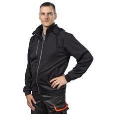 Svart hettegenser med full glidelås, perfekt for alle vær og aktiviteter.