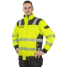 Gul og svart pilotjakke med lett isolasjon, perfekt for utendørs arbeid.