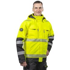Vinter varseljakke Anton Kl2 i gul og svart, perfekt for synlighet og beskyttelse.