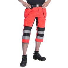 Røde stretch capribukser med spikerlommer, utmerket for praktisk arbeid og komfort.