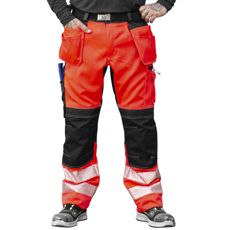 Bukser Stretch Triton i rød og svart med spikerlommer.