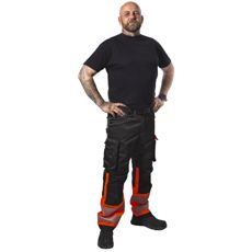 Varselbukser Greyson Kl1 i rød og svart farge, perfekte for økt synlighet på arbeidsplassen.