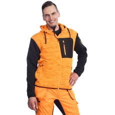 Strikket fleecejakke i oransje og svart, komfortabel og stilren for alle anledninger.