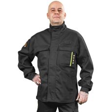 Flammehemmende arbeidsjakke i grått, ideell for sikkerhetsarbeid.