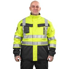 Vinterjakke Sauron i gul og grå farge, EN20471 standard, flammesikker og sikker.