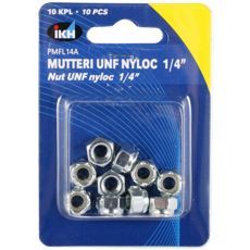 Galvanisert 1/4" Nyloc-mutter, 10 stykker for sterke og sikre forbindelser.